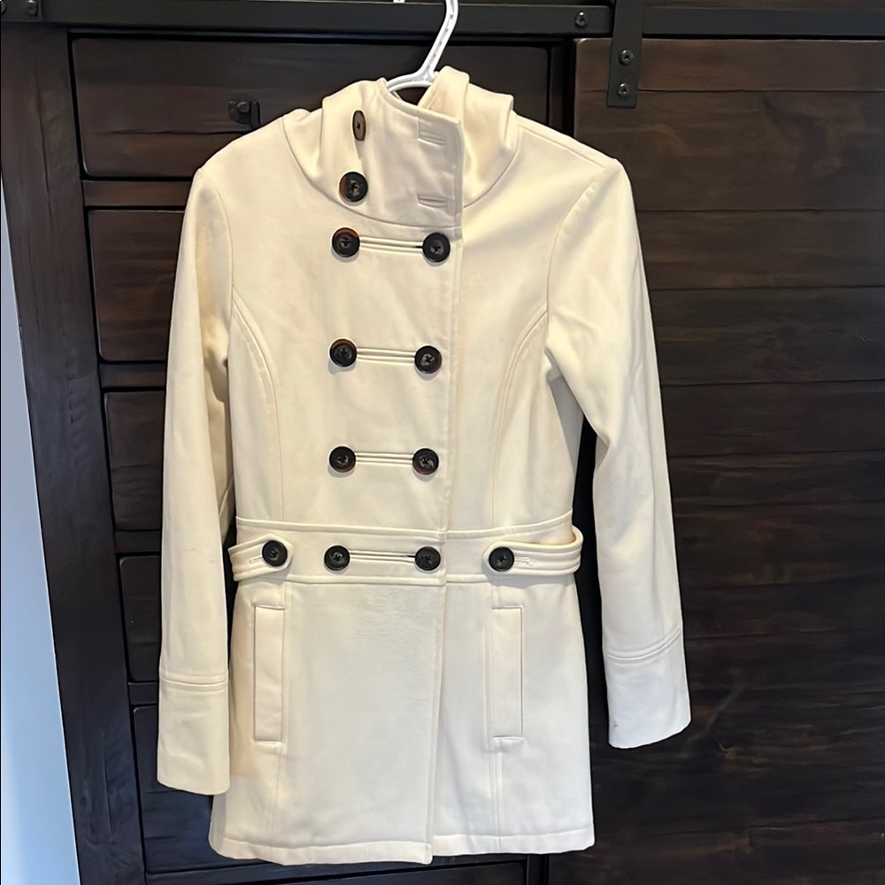 Elegant Cream Double-Breasted Women's Coat